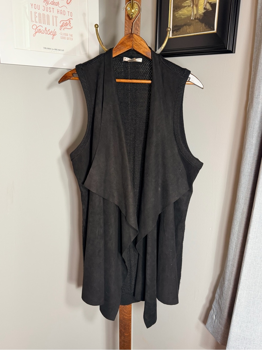 Max Studio Black Draped Sleeveless Cardigan Vest